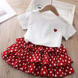 Summer Kid Baby Girls Love Short Sleeve Polka Dot 2 Pcs Sets