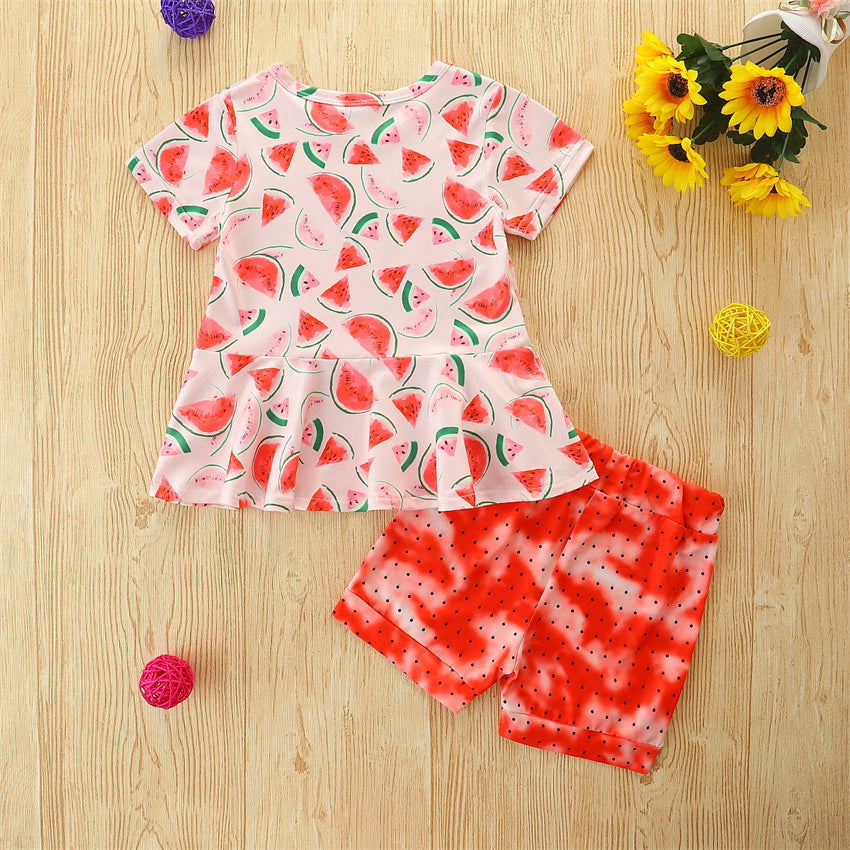 Summer Kid Baby Girl Suits Sweet Watermelon Print 2 Pcs Sets