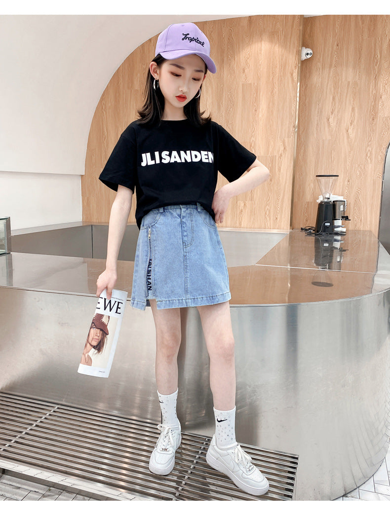 Kid Girls Short Skirt Summer Zipper Embroidered Skirts