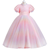 Kid Gir Princess Mesh Gauze Wedding Bubble Sleeve Piano Long Dresses