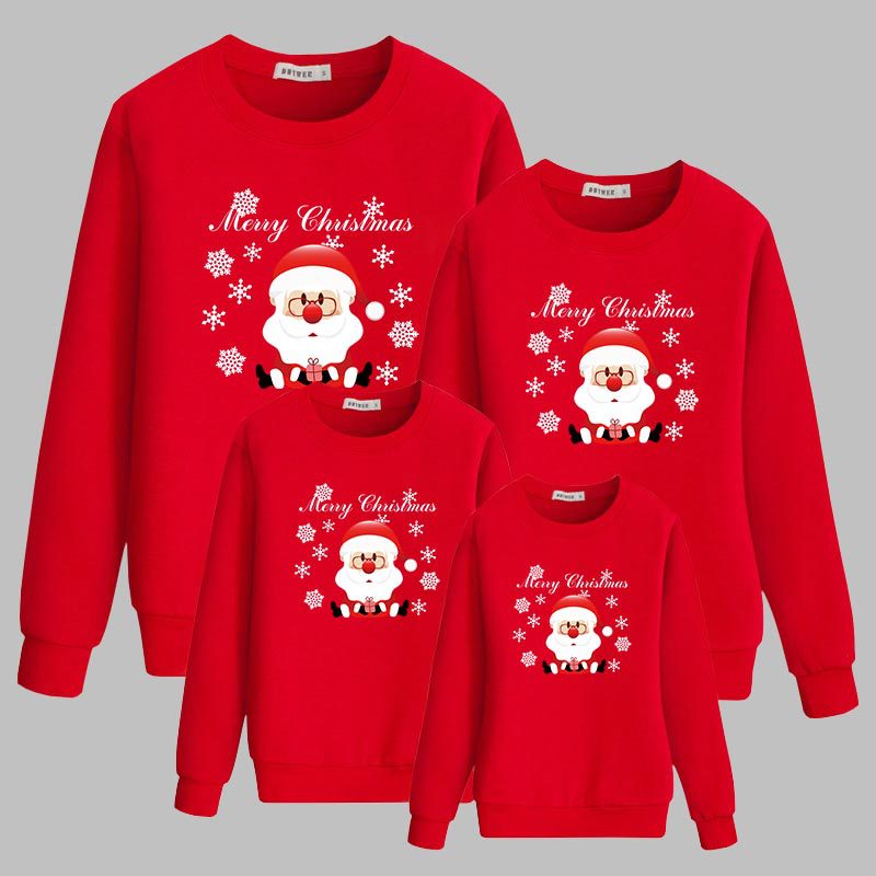 Family Matching Thermal Cute Cartoon Christmas Snowflake Print Sweatshirt