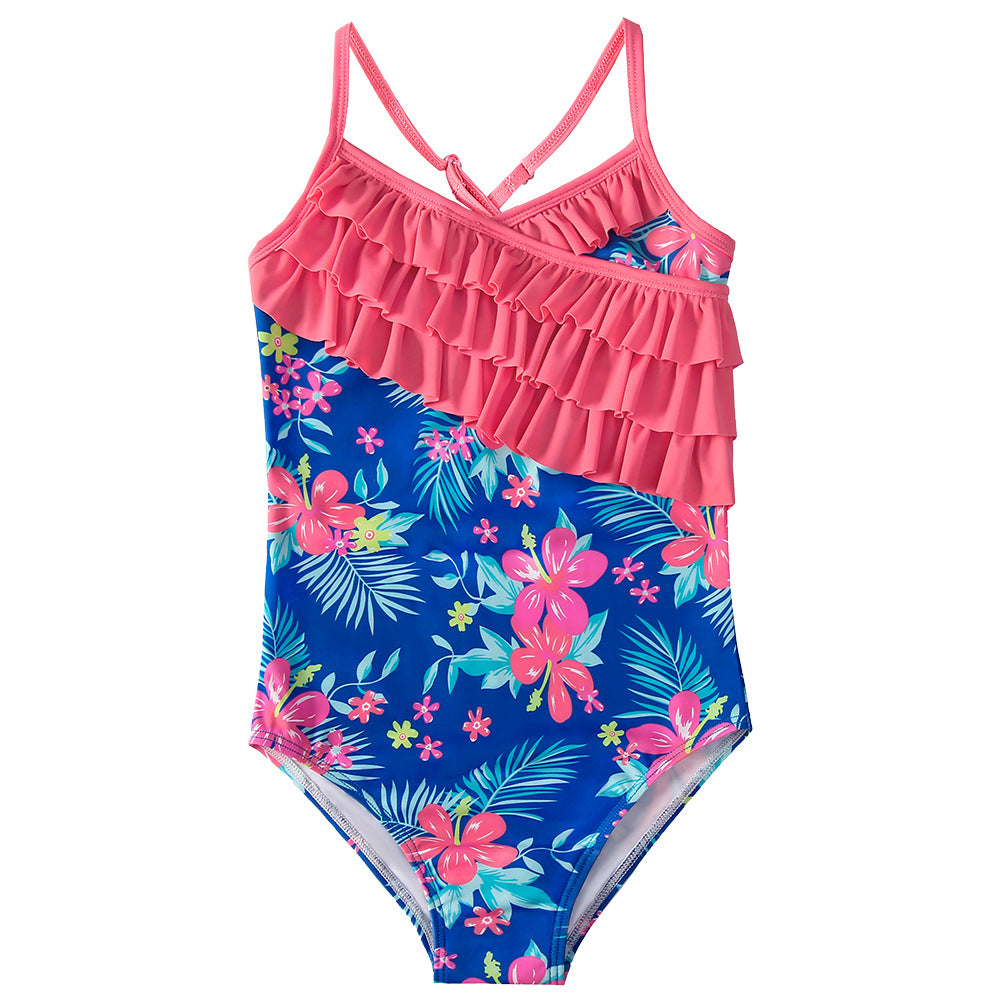 Kid Girls Swimsuit Ruffled One-piece Soaking Spring Beachwear