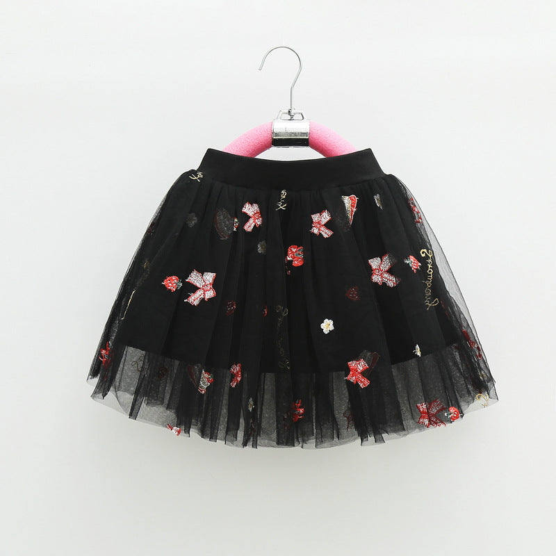 Kid Baby Girl Princess Short Skirt Strawberry Embroidery Skirts