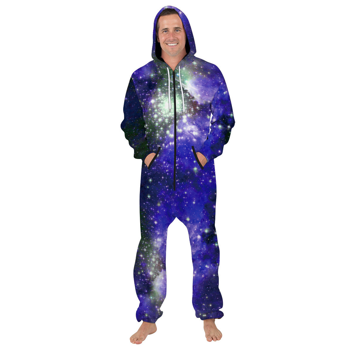 Family Matching Star Digital Print Fashion Zipper Long Sleeve Pajamas