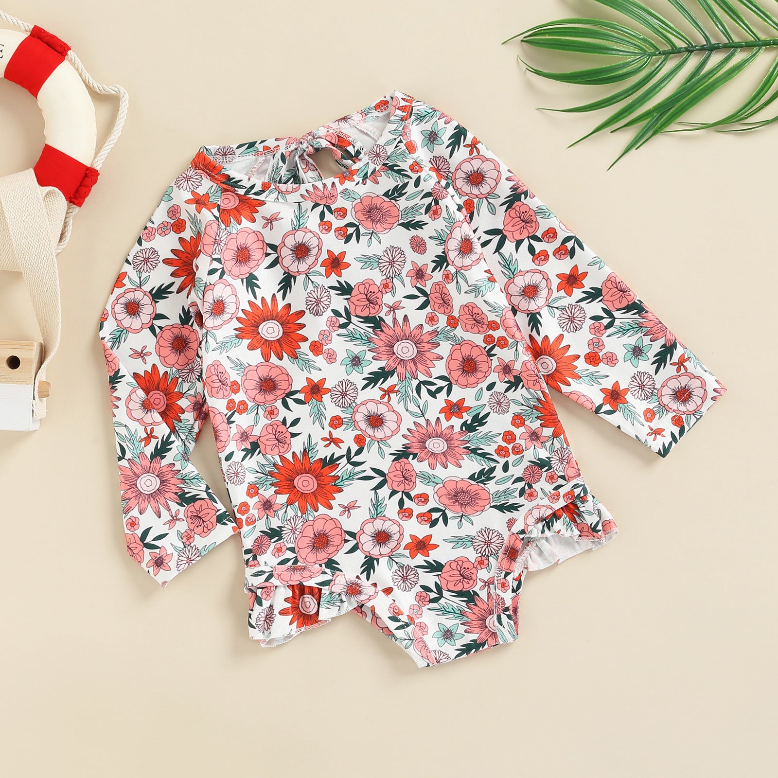 Kid Baby Girls Beach Floral Long Sleeves Swimsuit Rompers
