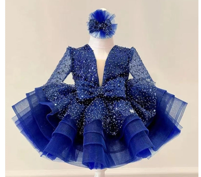 Kid Baby Girl Princess Pompous Gauze Flower Sequin Dresses