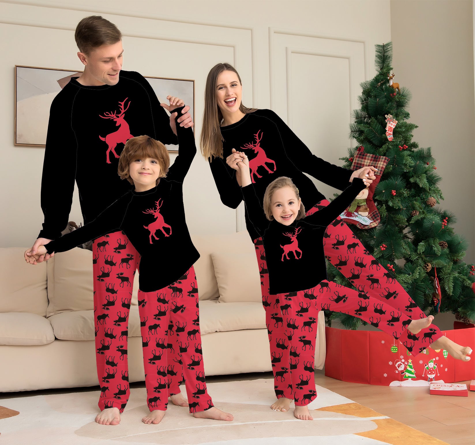 Family Matching Deer Round Neck Long Sleeve Parent-child Christmas Pajamas