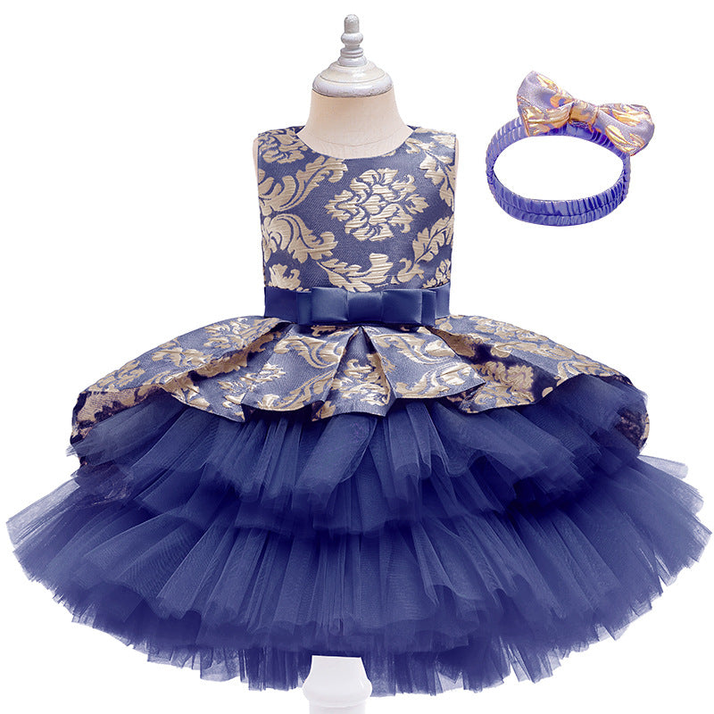 Kid Baby Girl Christmas Long Dress Bow Lace Evening Dress