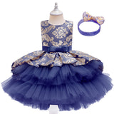 Kid Baby Girl Christmas Long Dress Bow Lace Evening Dress