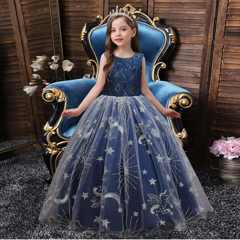 Kid Girl Princess Sleeveless Star Mesh Piano Dresses