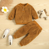 Autumn Winter Baby Boys Girls Double-sided Velvet Long Sleeve Suits 2 Pcs Sets