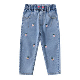 Kid Girls Flower Jeans Foreign Casual Trousers Spring Autumn Pants