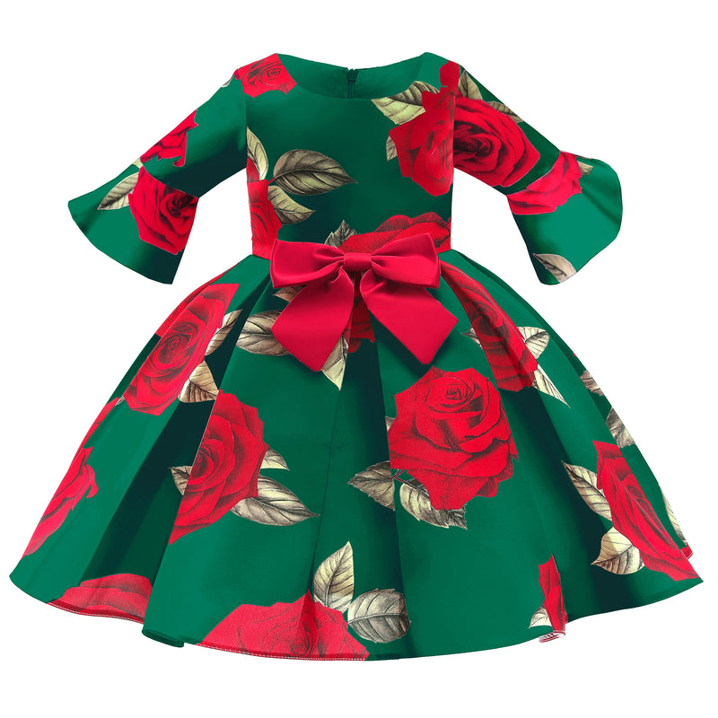 Kid Girl Foreign Trade Middle Sleeve Flower Christmas Dress