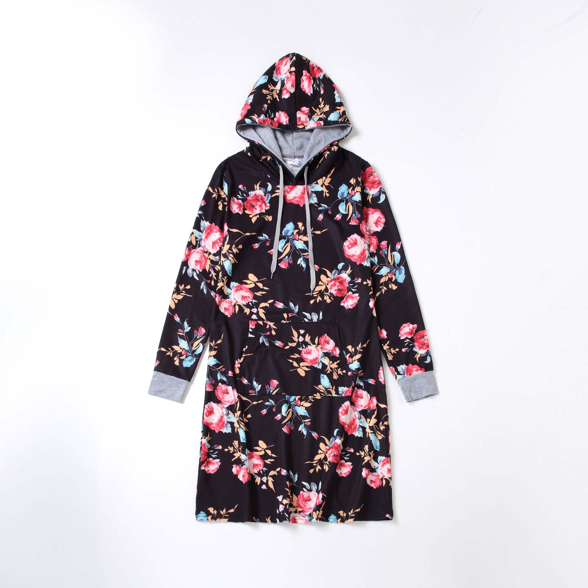 Family Matching Mother-daughter Floral-printed Black Dress