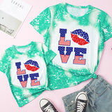 Family Matching Mother Daughter Short Sleeves Independence Day Cotton T-shirt