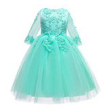 Kid Girl Wedding Pompous Gauze Princess Long Sleeve Sequin Mesh Dresses