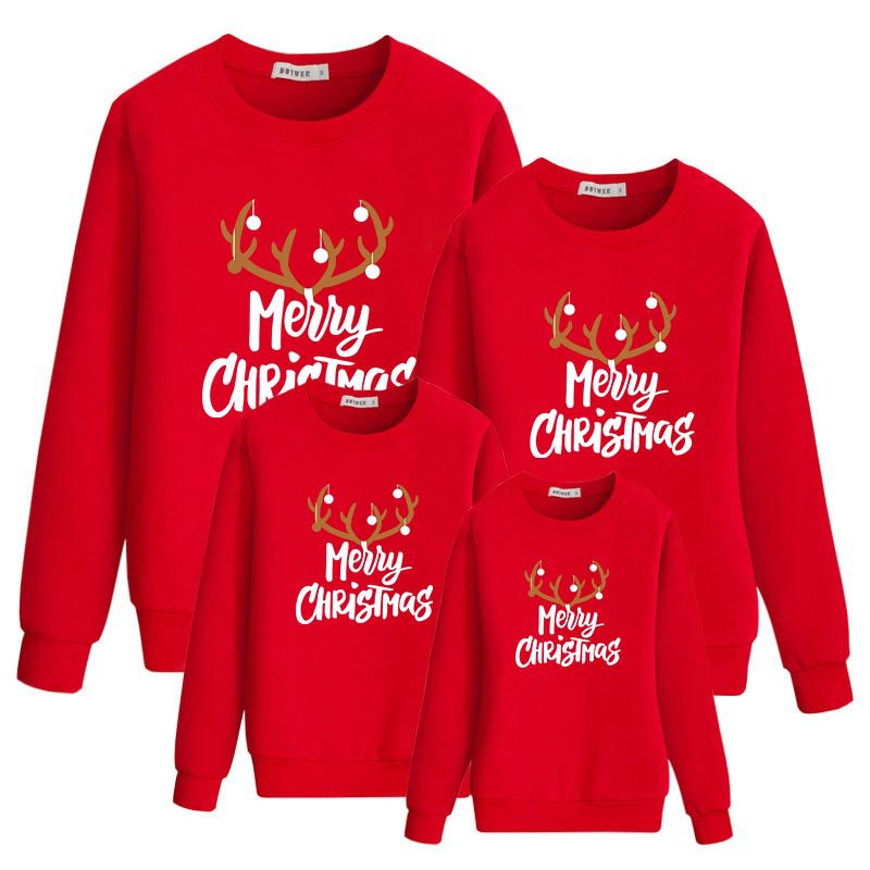 Family Matching Autumn Christmas Elk Print Warm Hoodie