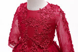 Kid Girl Wedding Pompous Gauze Princess Long Sleeve Sequin Mesh Dresses