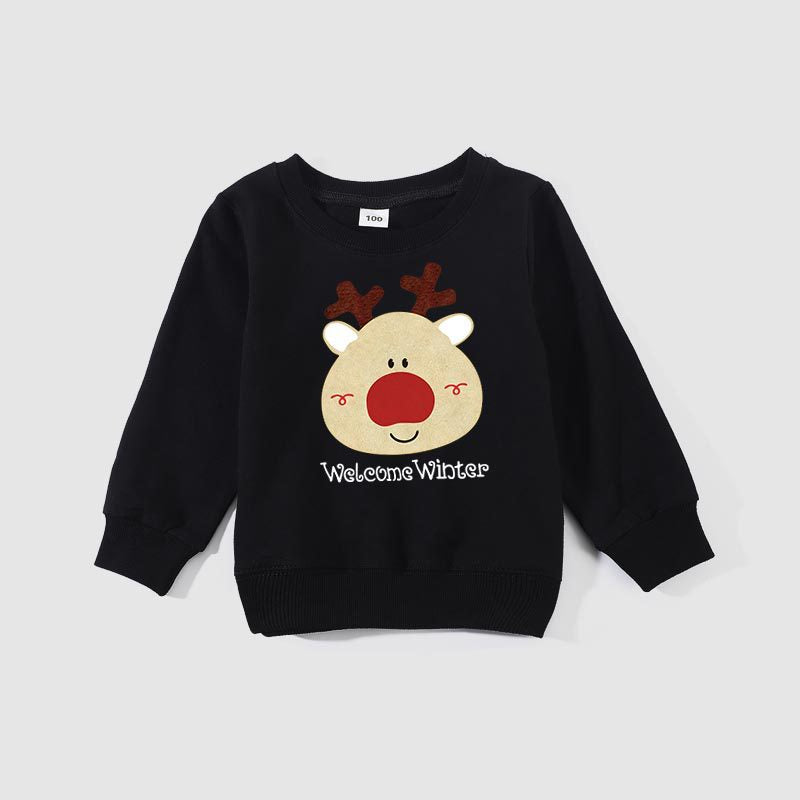 Family Matching Round Neck Warm Christmas Cartoon Bear Shirts Tops