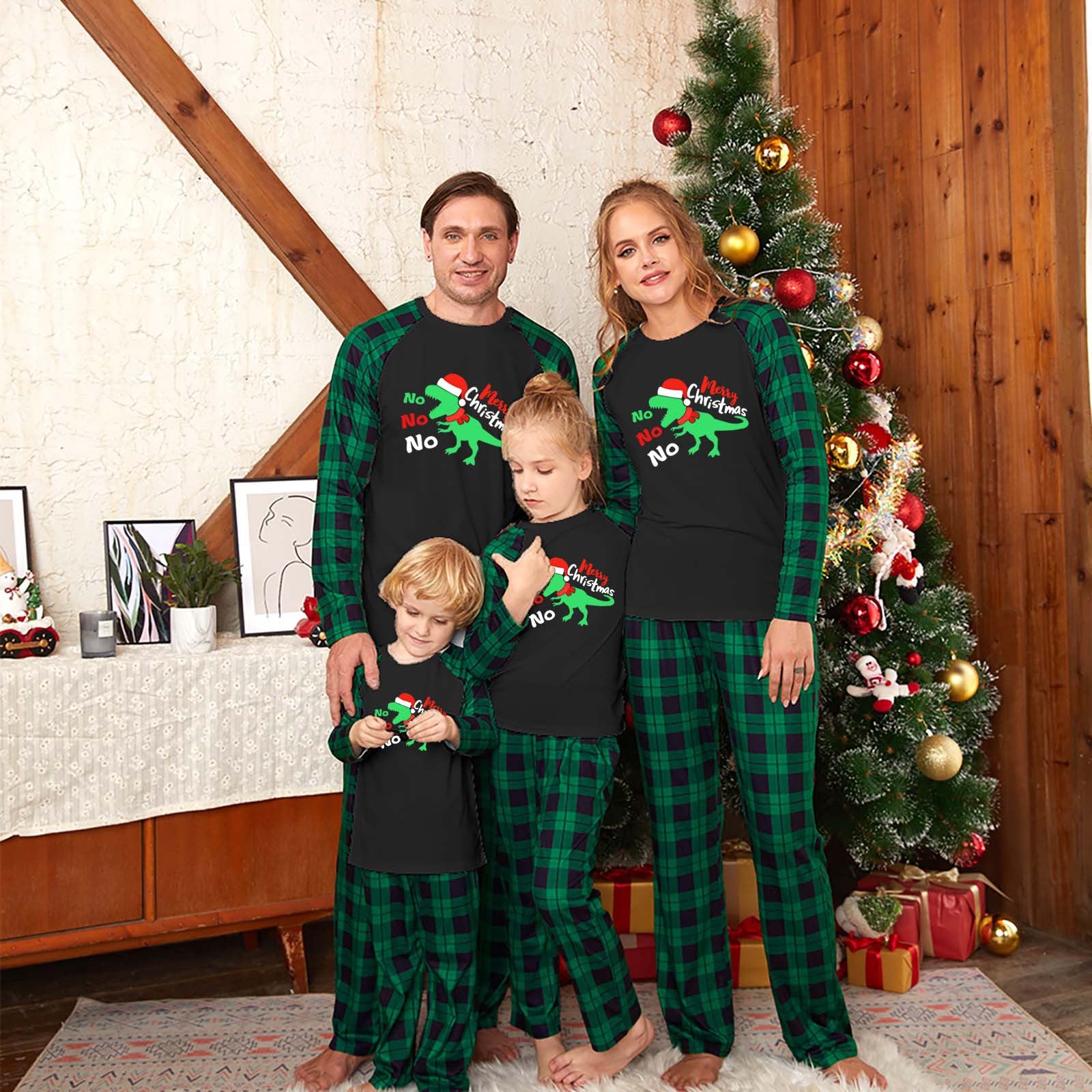 Family Matching Parent-child Christmas Loungewear Green Plaid Pajamas