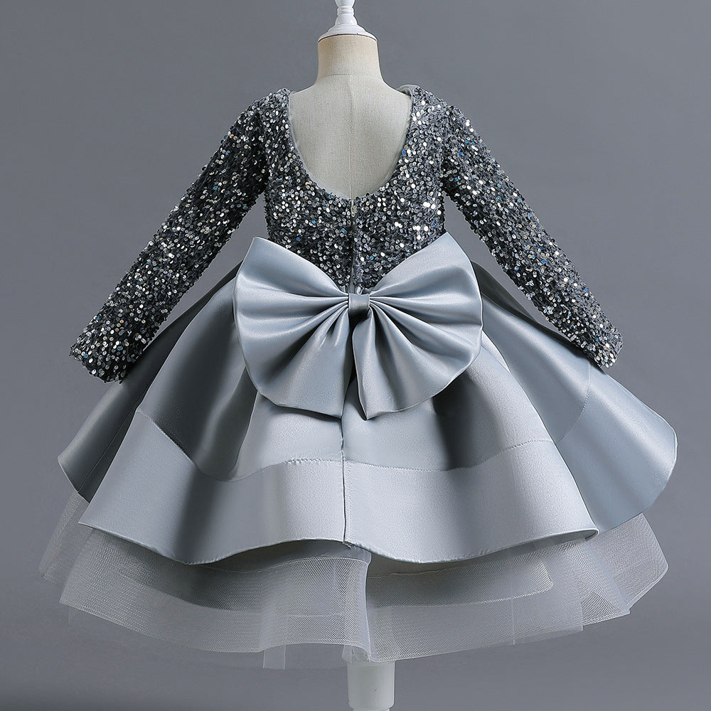 Kid Girl Net Yarn Bow Pommel Performance Princess Dresses