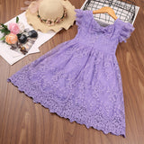 Kid Baby Girl Summer Western Bow Flying Sleeve Embroidery Gauze Flower Dresses