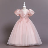 Kid Girl Princess Mesh Puffy Wedding Floral Dress