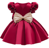 Kid Girl Princess Double Shoulder Bubble Sleeve Layer Bow Dresses