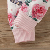 Baby Girl Suit Stripe Long Sleeve Letter Embroidered Flower 3 Pcs Sets