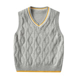 Kid Baby Boy Round Neck Jacquard Knit Waistcoat Pure Cotton Sweater Vest