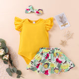 Baby Girls Flying Sleeves Round Collar Ins Fashion 3 Pcs Set