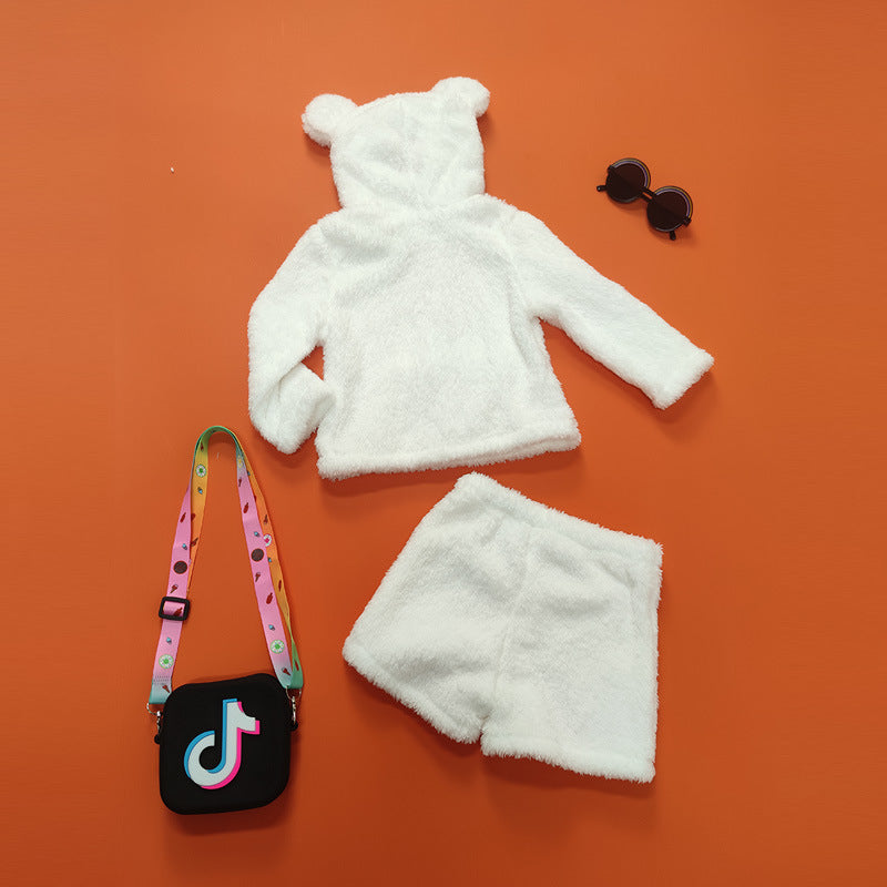 Baby Kid Boys Girls Long Sleeve Velvet Hood Spring 2 Pcs Sets