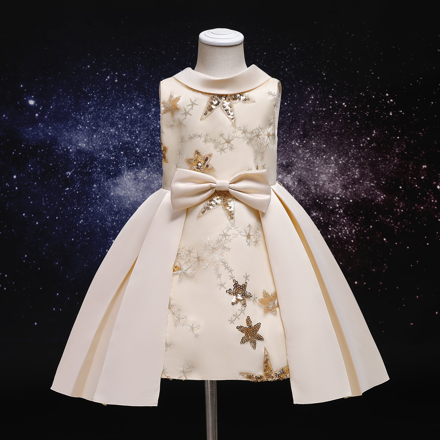 Kid Girl Fashion Lapel Stars Sequin Princess Dresses