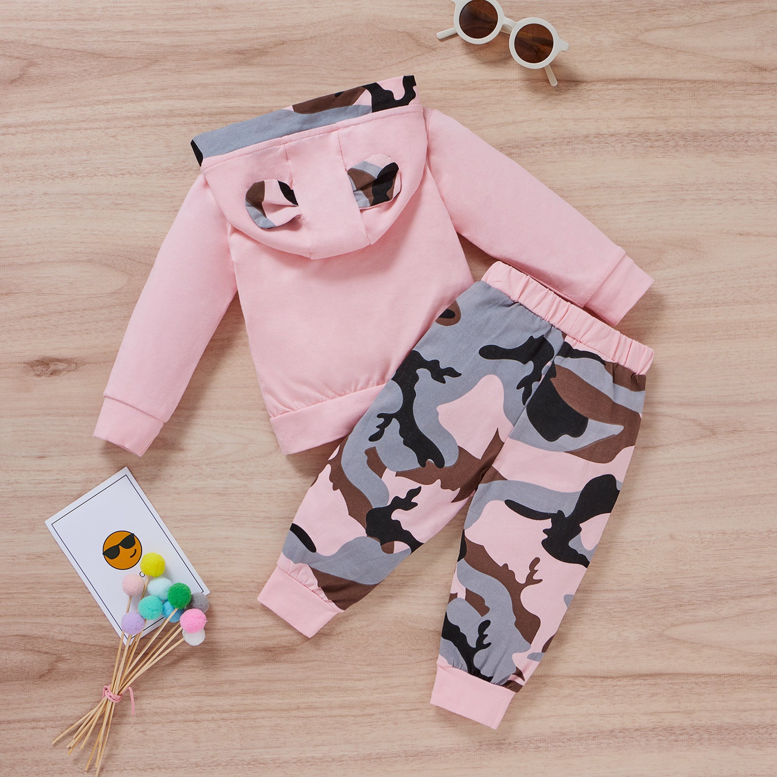 Kid Baby Girl Wear Pink Camouflage Long Sleeves 2 Pcs Sets