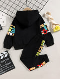 Kid Boys Autumn Winter Sports Letter Splicing Hooded 2 Pcs Sets