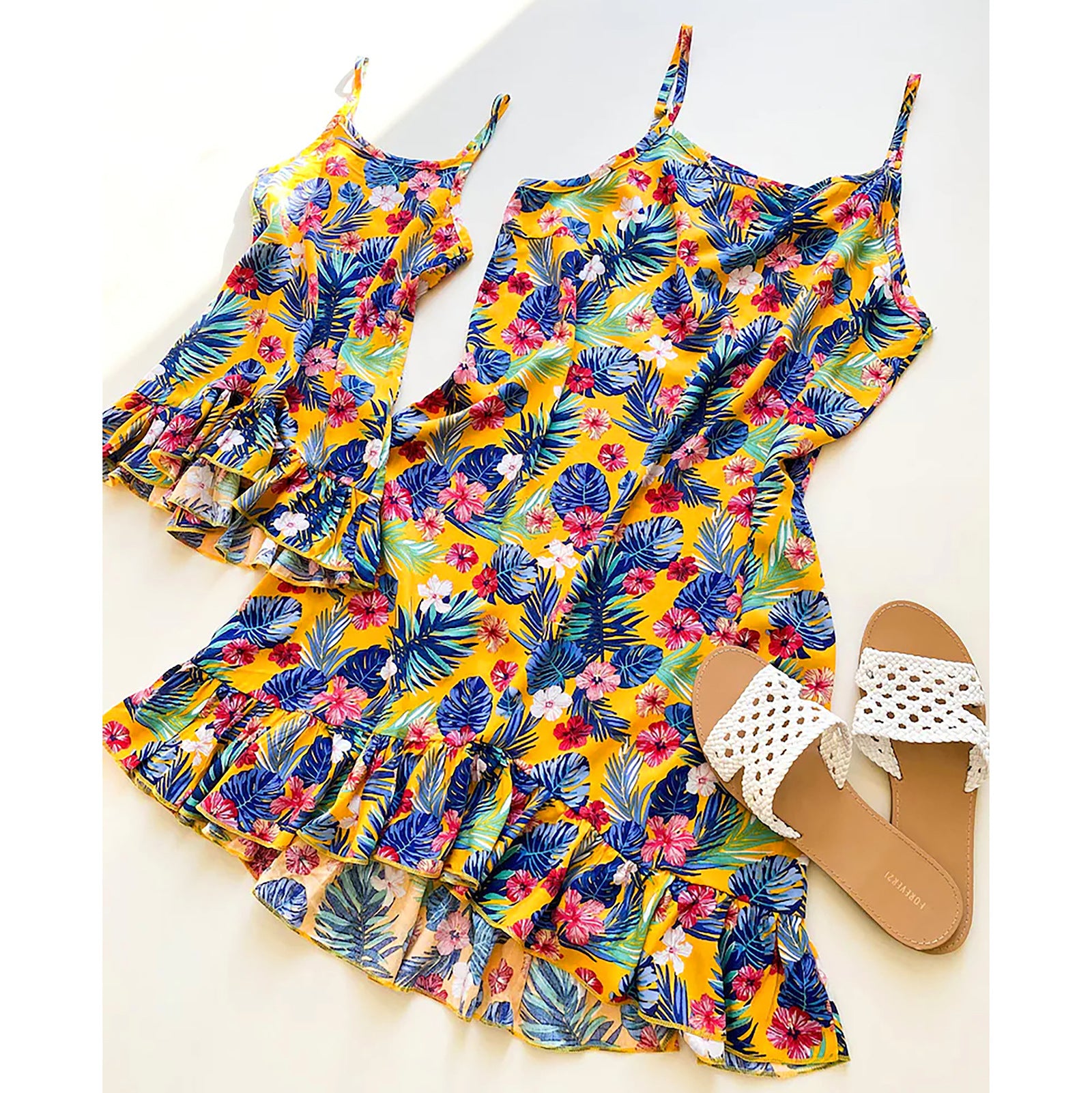 Family Matching Mother-daughter Halter Holiday Beach Print Dresses