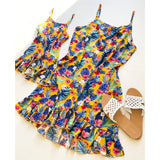 Family Matching Mother-daughter Halter Holiday Beach Print Dresses