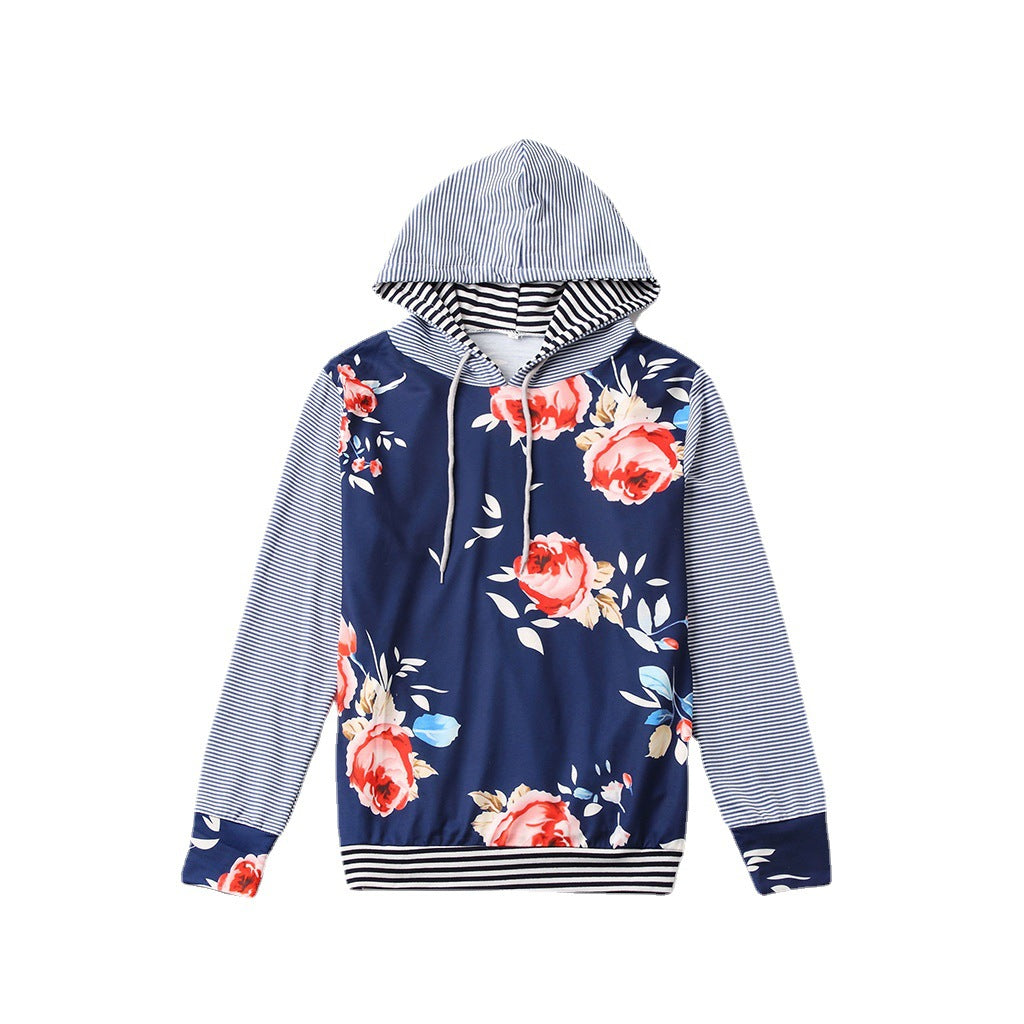 Family Matching Parent-child Stripe Stitching Hoodie Shirts Tops