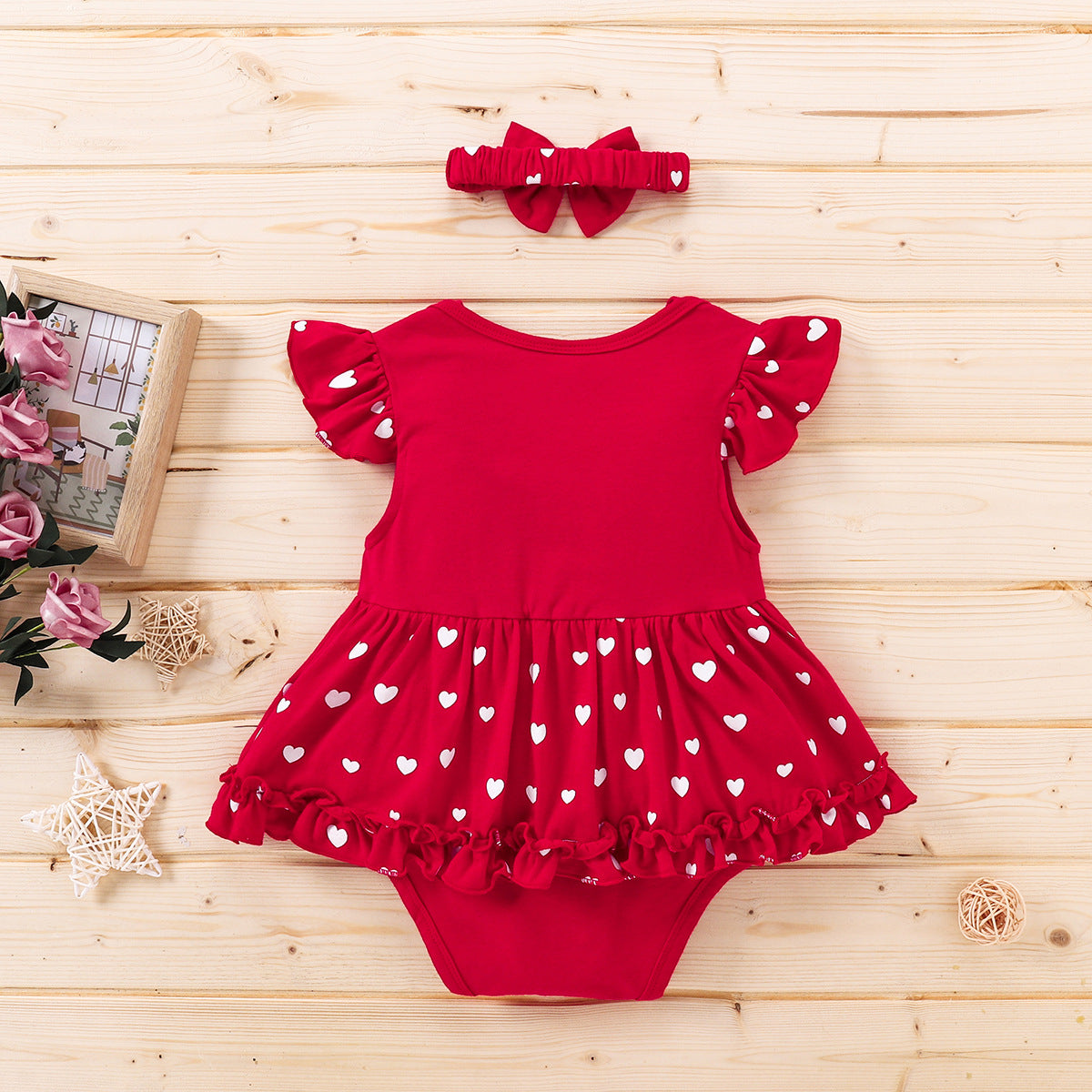 Baby Girl Valentine's Day Love Red Gauze Climbing Rompers
