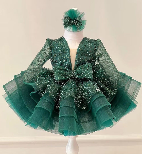 Kid Baby Girl Princess Pompous Gauze Flower Sequin Dresses