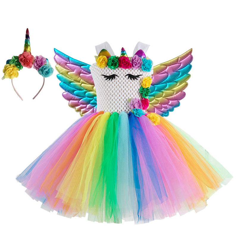 Kid Baby Girls Rainbow Unicorn Flower Wedding Christmas Party Dress