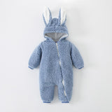 Baby Jumpsuit Thicken Hooded Zipper Big Ear Bunny Rabbit Romper