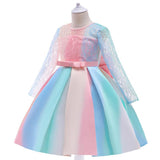 Kid Girl Christmas Gradual Long Sleeve Bow Lace Dress