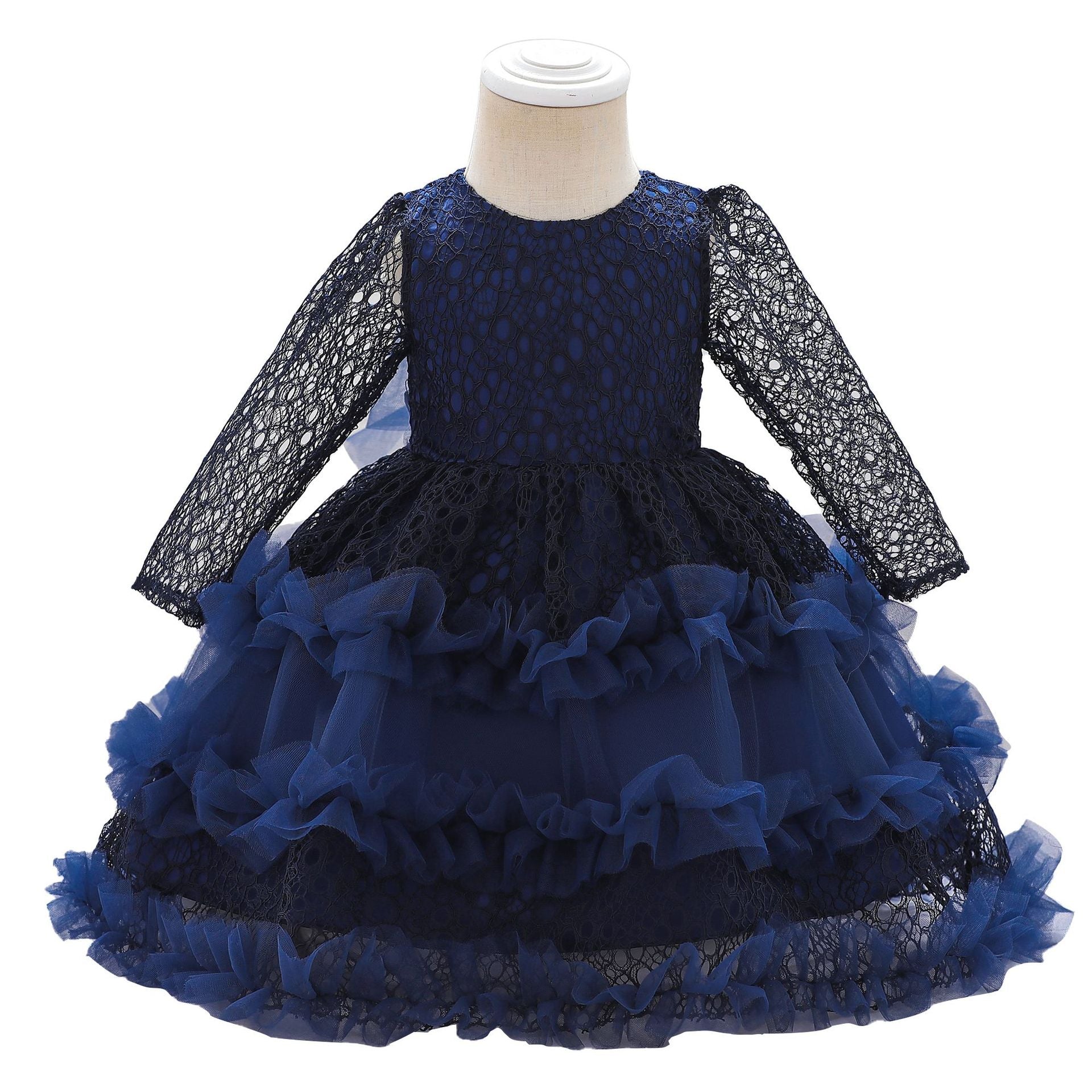 Kid Baby Girl Princess Lace Sleeve Gauze Flower Dresses