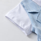 Kid Baby Boy Suit Summer Checked Gentleman Short Sleeve 2 Pcs Set