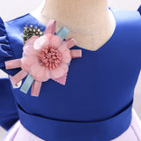 Kid Baby Girl Princess Bow-tie Printed Pleated Patchwork Dresses