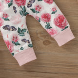 Baby Girl Suit Stripe Long Sleeve Letter Embroidered Flower 3 Pcs Sets