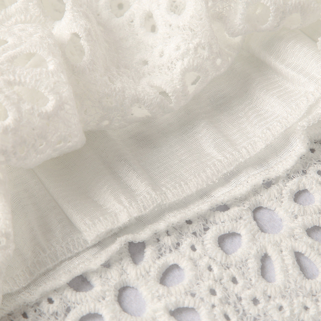 Family Matching Summer Sexy Lace Round Collar Flounces Quarter Sleeve Dresses