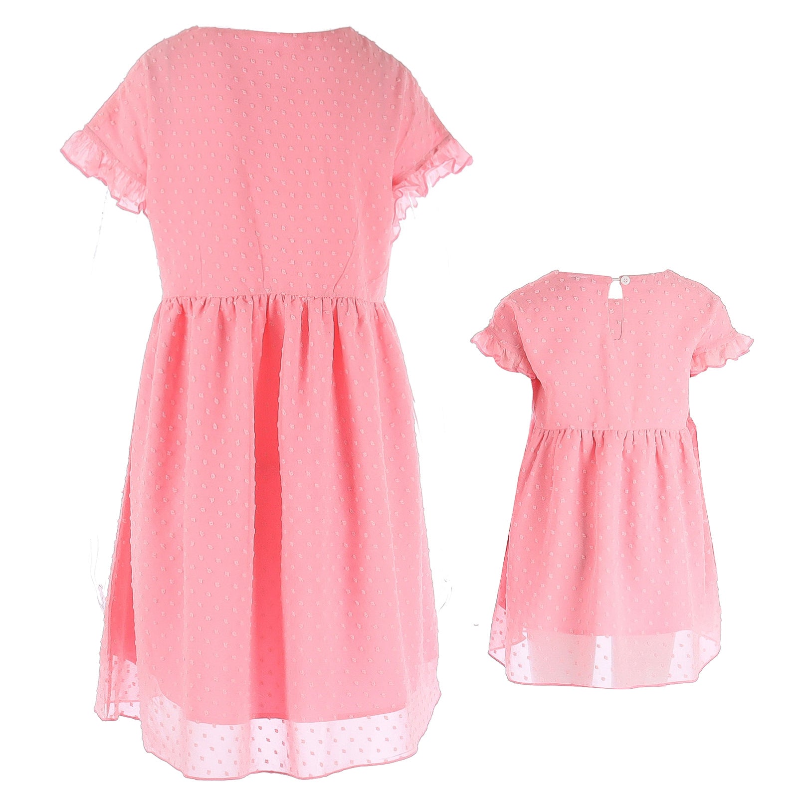 Family Matching Mother Daughter Round Collar Short Sleeves Lovely Dresses