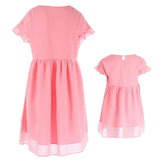 Family Matching Mother Daughter Round Collar Short Sleeves Lovely Dresses